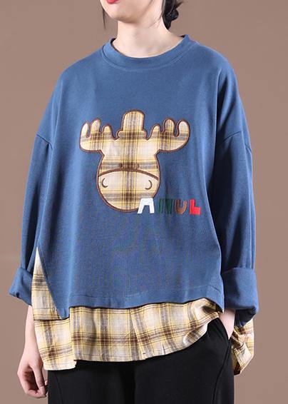 Comfy Blue Graphic Loose Sweatshirts Top - SooLinen