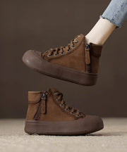 Comfy Brown Cowhide Leather Ankle Boots Splicing Cross Strap