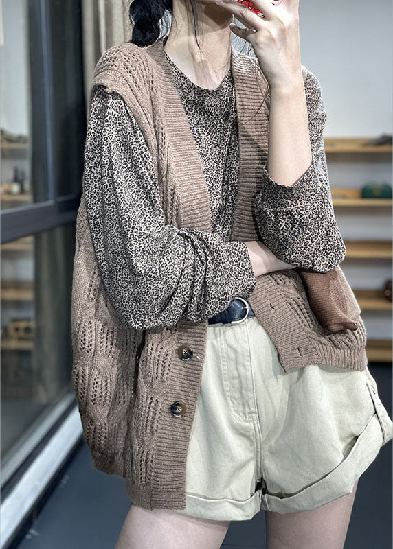 Comfy Chocolate Loose Button Fall Knit Vest