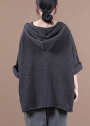 Comfy Dark Grey hooded Pockets Sweater Coat - SooLinen