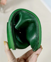 Comfy Green Flats Cowhide Leather Handmade Buckle Strap Flat Shoes
