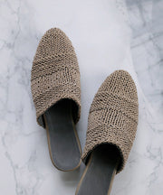 Comfy Grey Knit Sheepskin Fabric Splicing Slide Sandals