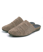 Comfy Grey Knit Sheepskin Fabric Splicing Slide Sandals