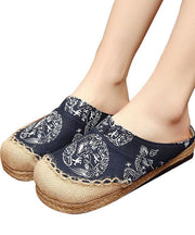 Comfy Navy Print Linen Fabric Slippers Shoes - SooLinen