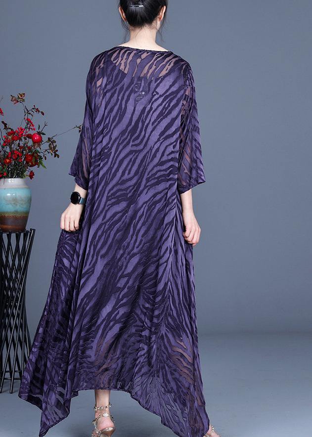Comfy Purple O-Neck Long sleeve Two Piece Set Dress - SooLinen