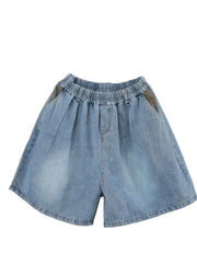 Comfy Royal Blue Elastic Waist hot pants Summer Pants - SooLinen