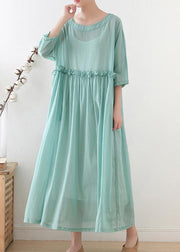 Comfy Royal Blue Half Sleeve Chiffon Loose Summer Ankle Dress - SooLinen