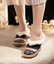 Comfy Splicing Women Beige Fuzzy Wool Lined Slippers Shoes