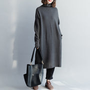 Comfy Sweater dress outfit Quotes high neck baggy dark gray baggy knitwear