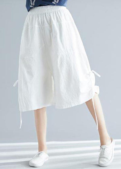 Comfy White Wide Leg Cotton Linen Pants Summer - SooLinen