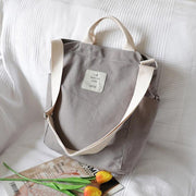 Comfy Women Casual gray Patchwork Large Canvas Shoulder Bag - SooLinen