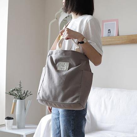 Comfy Women Casual gray Patchwork Large Canvas Shoulder Bag - SooLinen