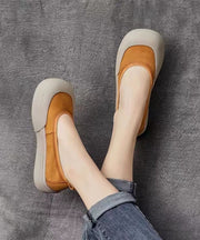 Comfy Yellow Cowhide Leather Women Splicing Flat Shoes