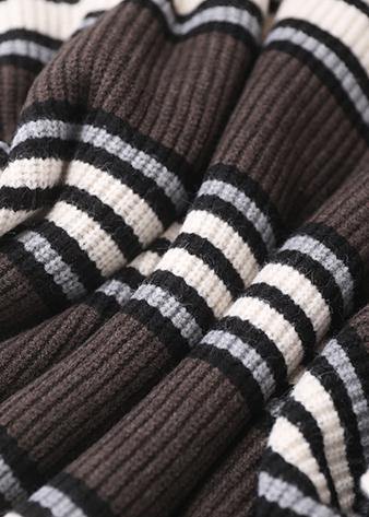 Comfy black striped clothes oversized winter sweaters high neck - SooLinen
