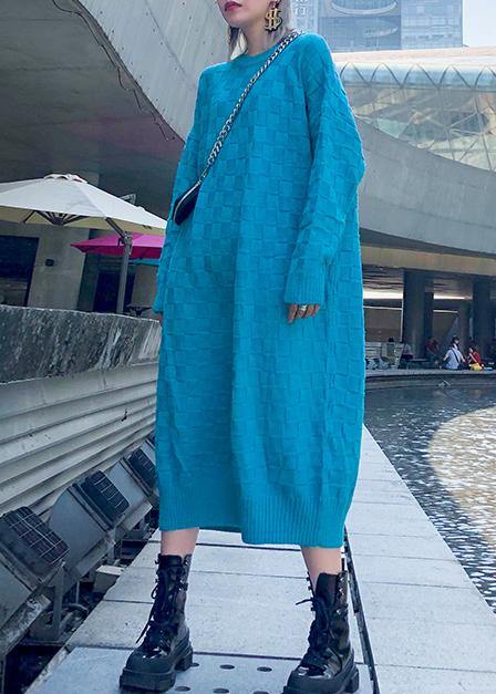 Comfy blue Sweater dress outfit Classy winter Mujer o neck knit dresses - SooLinen