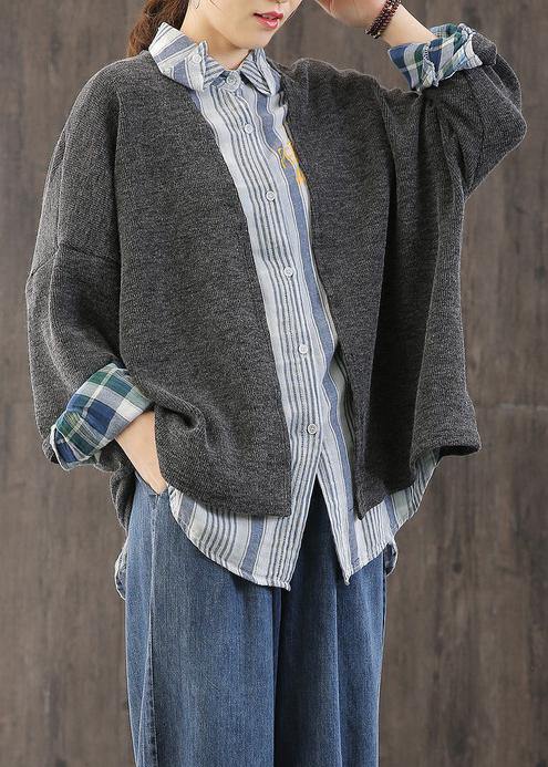 Comfy fall gray knitwear  plus size patchwork knitted pullover - SooLinen