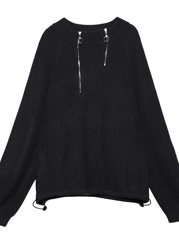 Comfy gray knit tops wild oversize zippered knit tops - SooLinen