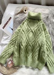 Comfy light green sweater tops chunky  plus size clothing high neck sweaters - SooLinen