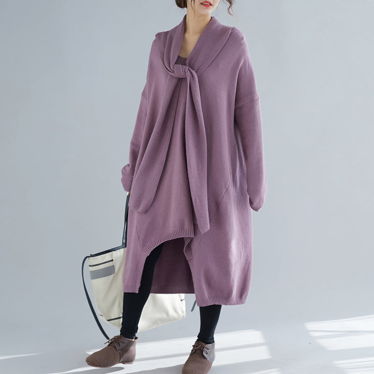 Comfy o neck asymmetric Sweater Aesthetic Largo purple Ugly knit dress