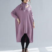 Bequemer asymmetrischer Pullover mit O-Ausschnitt Ästhetisches Largo lila Hässliches Strickkleid