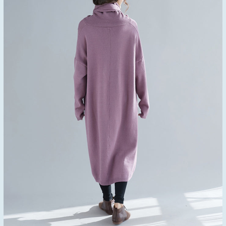 Comfy o neck asymmetric Sweater Aesthetic Largo purple Ugly knit dress