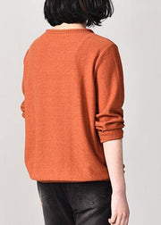 Comfy orange prints knit tops fall fashion fall v neck sweaters wild - SooLinen