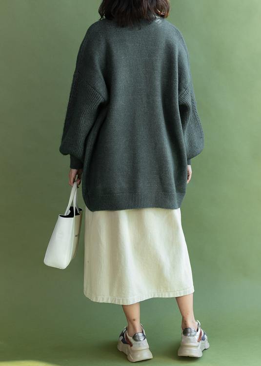 Comfy v neck knitwear fall fashion army green pockets - SooLinen