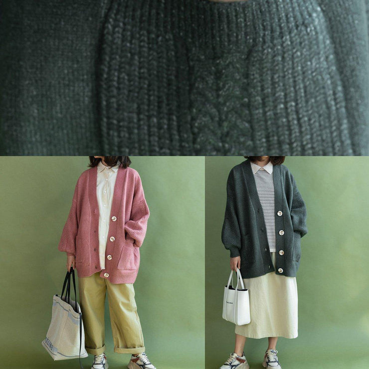 Comfy v neck knitwear fall fashion army green pockets - SooLinen