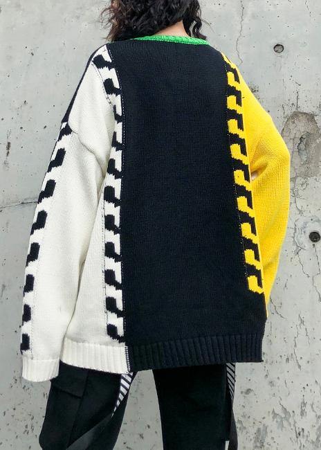 Comfy Winter Patchwork Color Sweaters Plus Size Clothing Asymmetric Clothes For Women - SooLinen