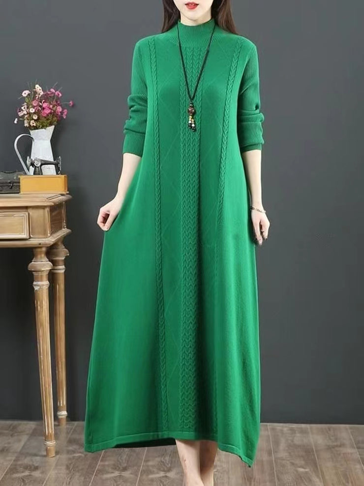 Comfy green Sweater weather DIY o neck Rough edge Mujer knit dresses