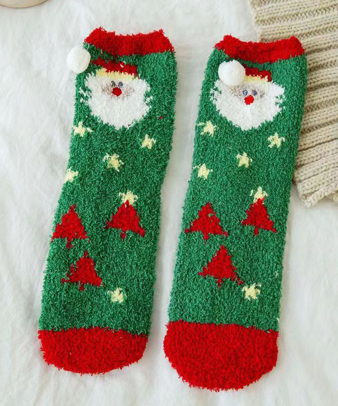 Coral Plush Mid Calf Socks Winter Cute Cartoon Christmas