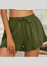 Cotton And Hemp Shorts Womens Summer Loose Green Pants Show Thin