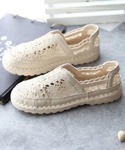 Cotton Fabric Sandals Comfortable Splicing Beige Hollow Out