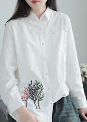 Cotton Linen Embroidery Long Sleeve Shirt
