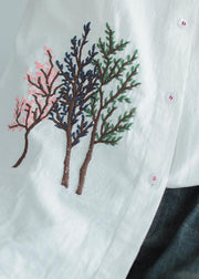 Baumwoll-Leinen-Stickerei-Langarmhemd