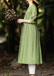 Cotton and Linen Green Floral Shirt For Women - SooLinen