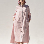 Baumwollmischkleidung Plus Size Polokragen Rosa Lässiges Plus Size Hemdkleid