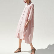 Cotton blended clothes Plus Size Polo Collar Pink Casual Plus Size Shirt Dress