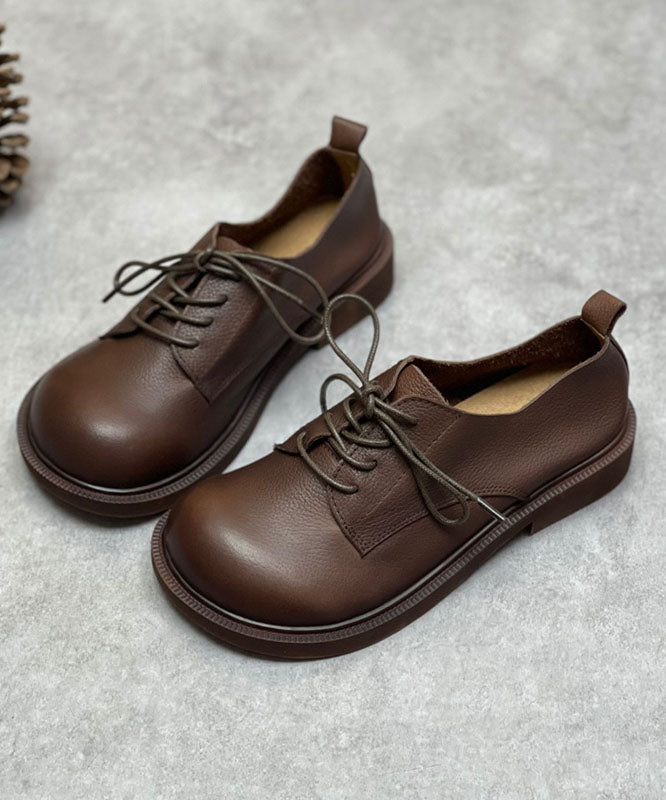 Cowhide Leather Flat Shoes Lace Up Flat Feet Shoes