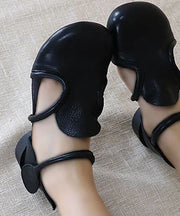 Cowhide Leather Sandals Splicing Black Hollow Out Buckle Strap