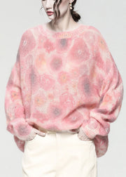 Cozy Pink Oversized Tie Dye Knit Loose Sweater Spring