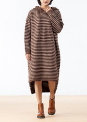 Cozy Sweater Weather Largo Coffee High Low Saum Knit Stripe Loose Dress