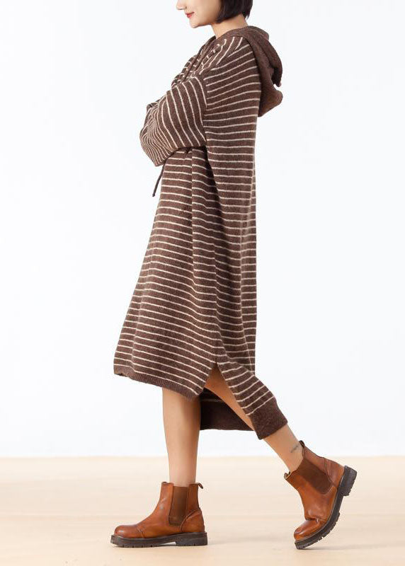 Cozy Sweater Weather Largo Coffee High Low Saum Knit Stripe Loose Dress