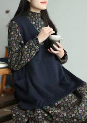 Cozy Versatile Coffee V Neck Pockets Knit Vest Sleeveless