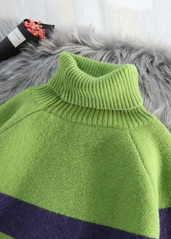 Cozy alphabet green knitwear Loose fitting high neck knitted t shirt - SooLinen