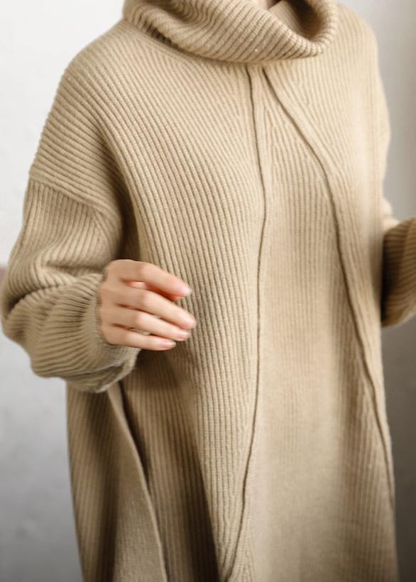 Cozy beige gray top silhouette high neck thick oversize sweaters - SooLinen