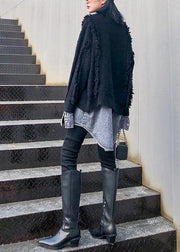 Cozy black knit coats plus size patchwork false two pieces knit sweat tops - SooLinen