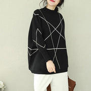 Cozy black knitted outwear Loose fitting o neck knitted tops