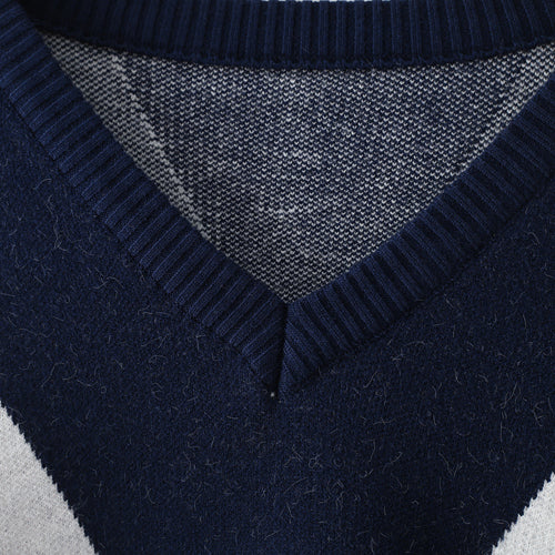 Gemütliches blau gestreiftes Pulloverkleid plus Größenkleidung Herbstkleider Eleganter einzigartiger Pullover mit langen Ärmeln