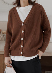 Cozy chocolate casual winter knit sweat tops v neck - SooLinen